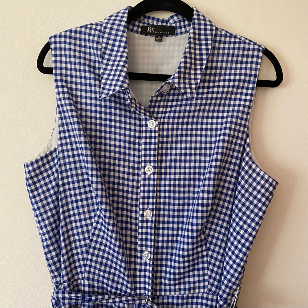 Be by Chetta B. Gingham Button Up Tie Waist A-Line Sleeveless Dress - Picture 2 of 12